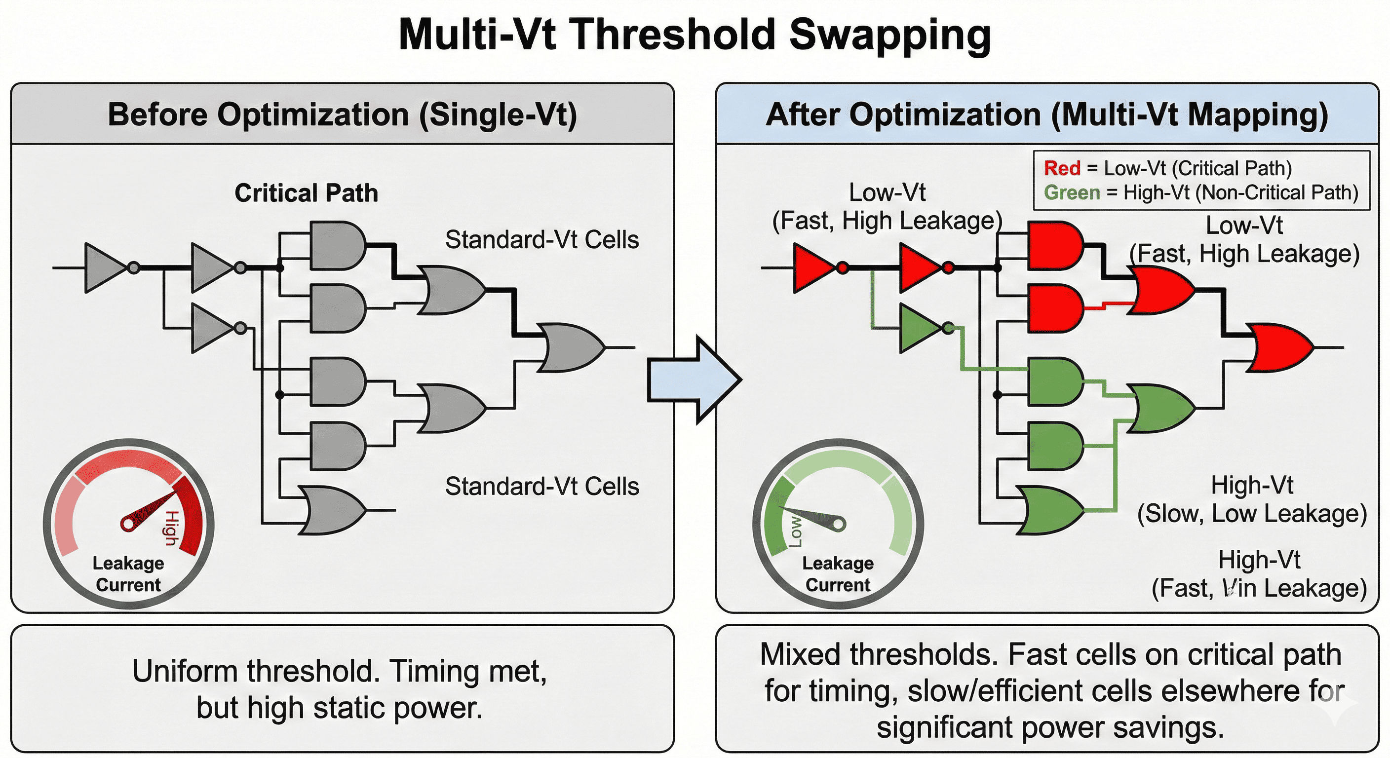Multi-Vt mapping between critical and non-critical paths